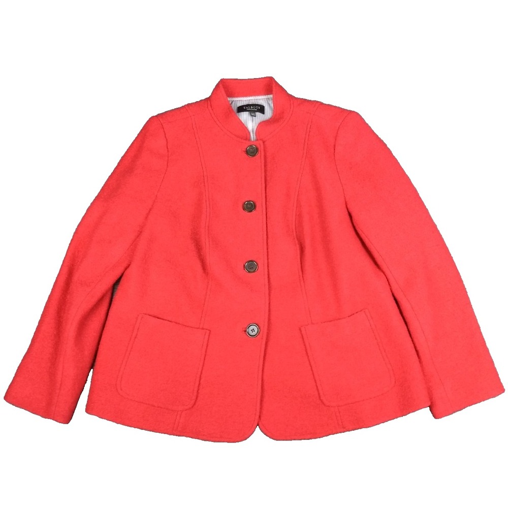Talbots Jacket Red Boiled Wool Women 14P Lined‎ Four-Button Blazer Pockets NWOT